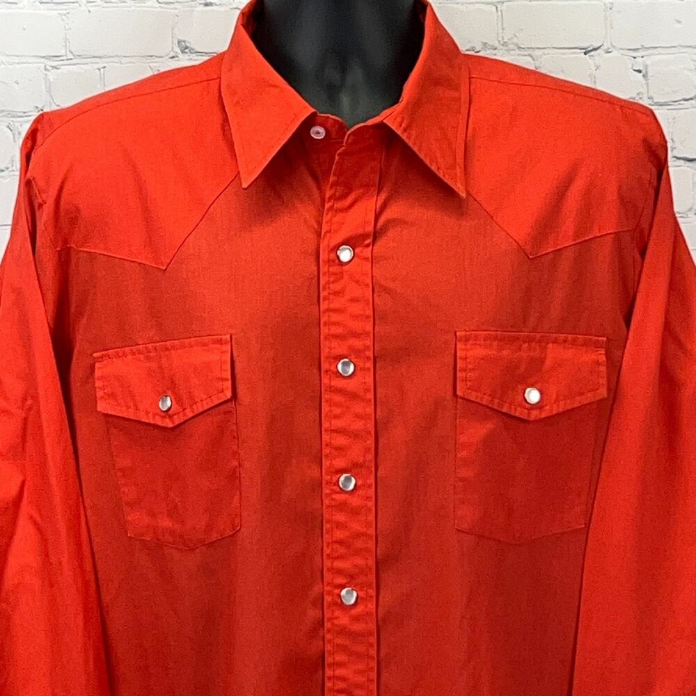 Vintage 70s Malco Modes Pearl Snap Button Front Shirt Western Red XL X-Large